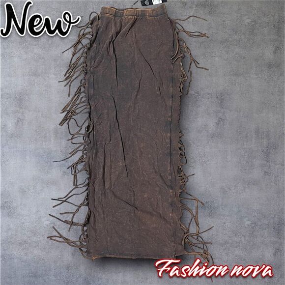 New NWT Fashion nova Sahara Mineral Wash Maxi Skirt - Brown - Small - Picture 8 of 9